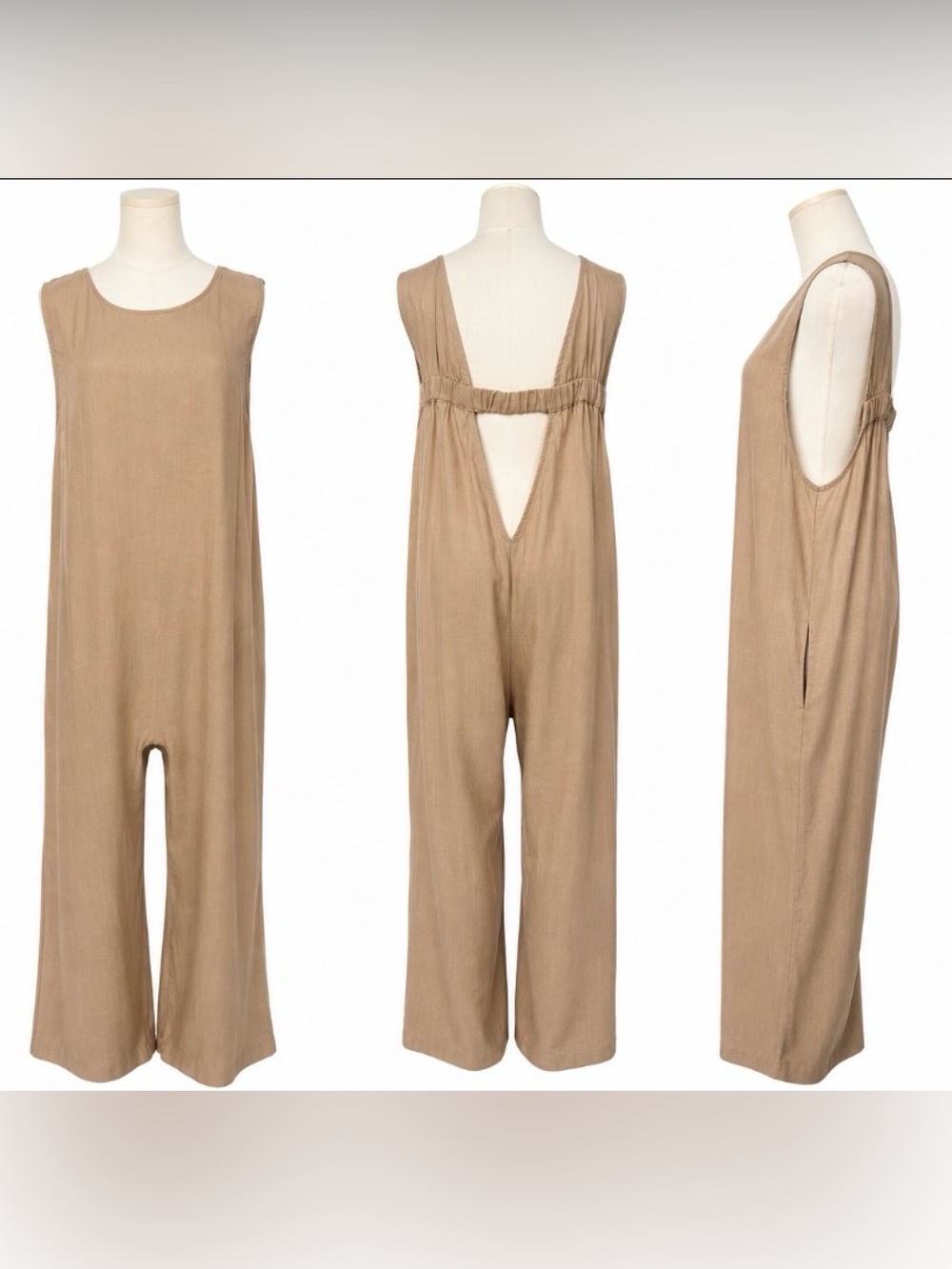 Petal + Pup Yardlee Linen Wide Leg Jumpsuit NWT Mocha Size 12 Pockets Open Back